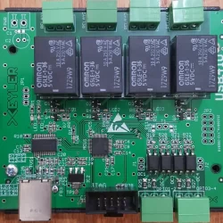 Electronic board with components. green color.