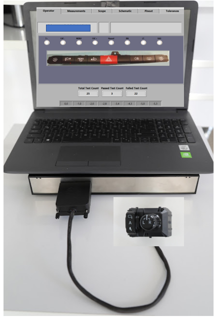 Tuş takımı test sistemi, tüm bileşenleri ile.